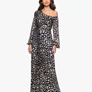 Betsy & Adam Asymmetrical Black and White Floral Dress